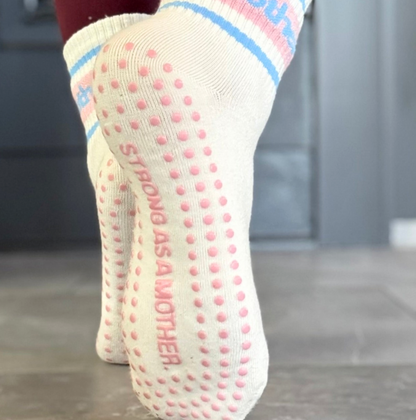 Strong as a Mother Grip Socks | Pink & Blue
