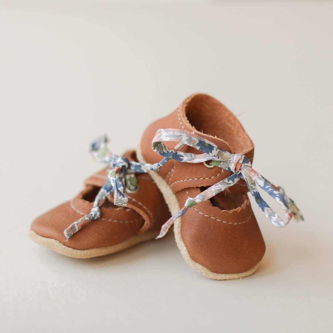 Tie Baby Mary Janes in Walnut