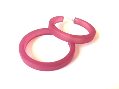 Cranberry Red Frosted Lucite Classic Hoop Earrings