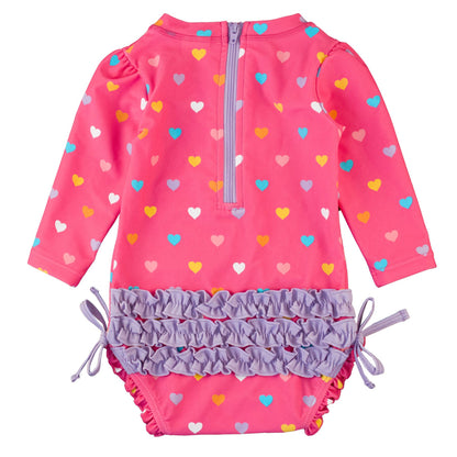 Baby Girl Long Sleeve One-Piece Swimsuit | Colorful Hearts