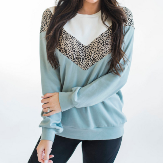 Oversized Chevron Nursing Sweatshirt- Cheetah Sage