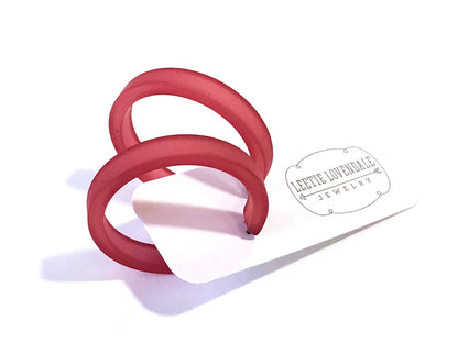 Cranberry Red Frosted Lucite Classic Hoop Earrings