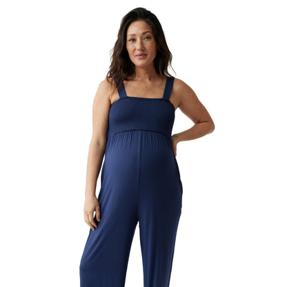Smocked Bodice Maternity Jumpsuit | Navy