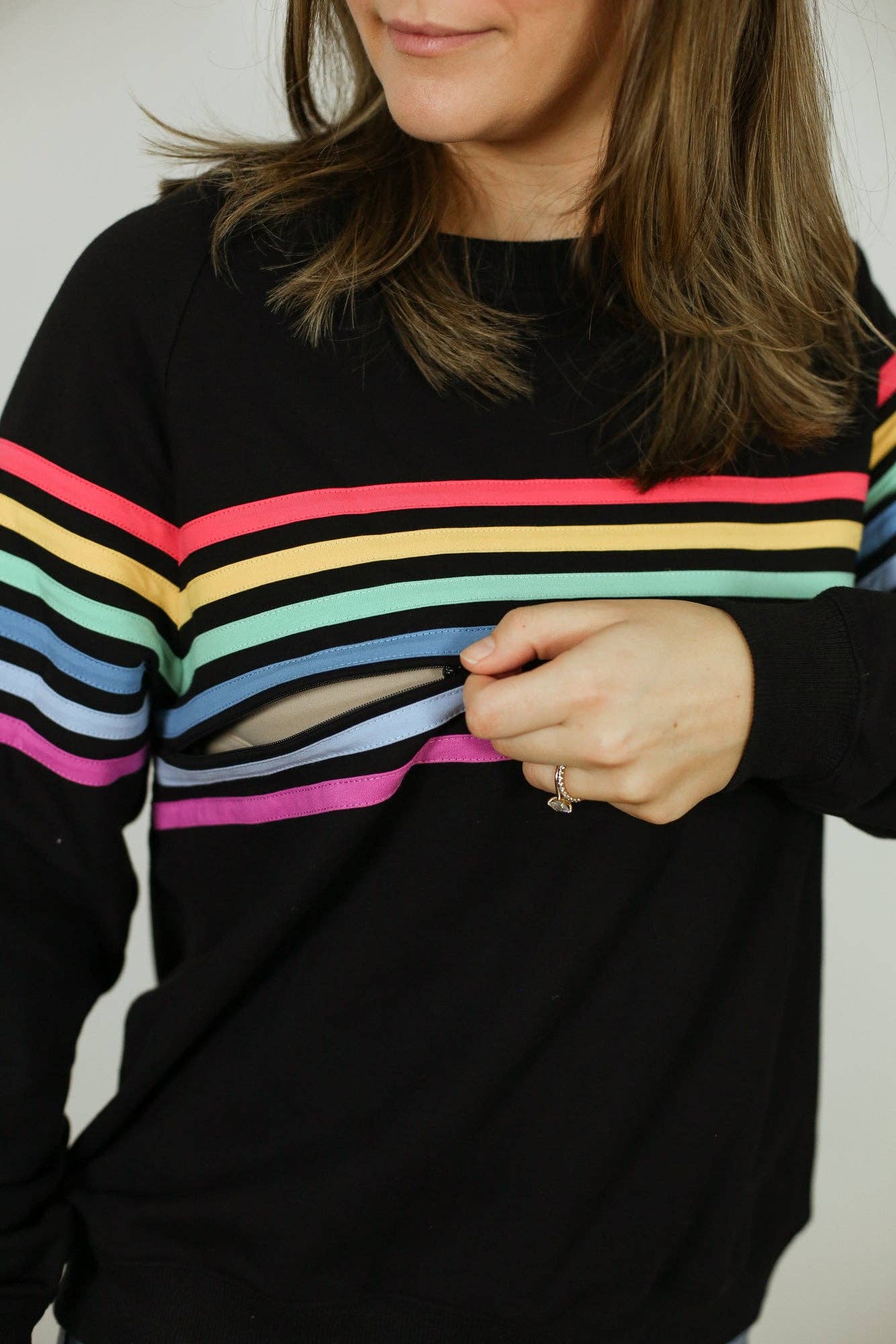 Six Stripe Invisible Zip Breastfeeding Sweatshirt