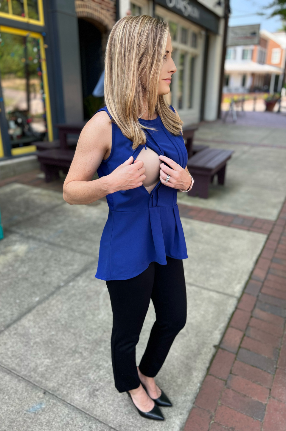 Nursing Queen - Pleated Peplum Nursing Tank Top - Royal Blue