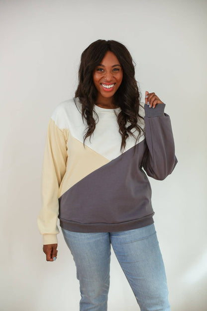 Crewneck Diagonal Zip Breastfeeding Sweatshirt | Camel