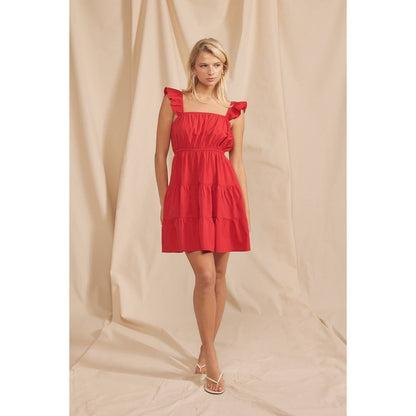 Ruffle Sleeved Tiered Dress | Red or Blue