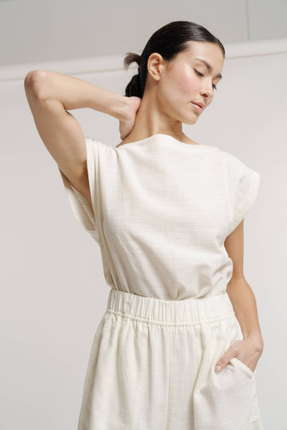 Sleeveless top, ivory organic cotton / Everyday