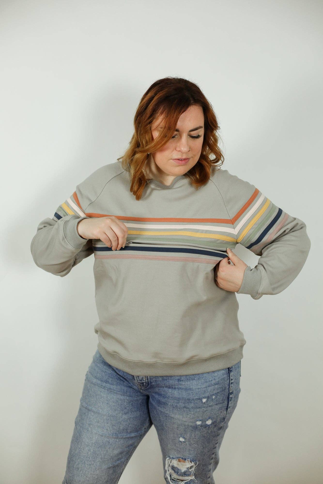 Six Stripe Invisible Zip Breastfeeding Sweatshirt