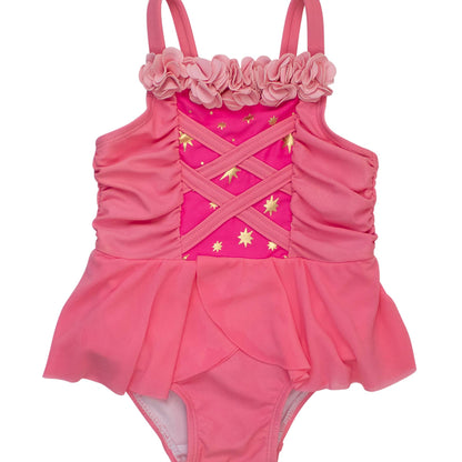 Royal Pink Princess Dress-Up Skirted One-Piece Swimsuit