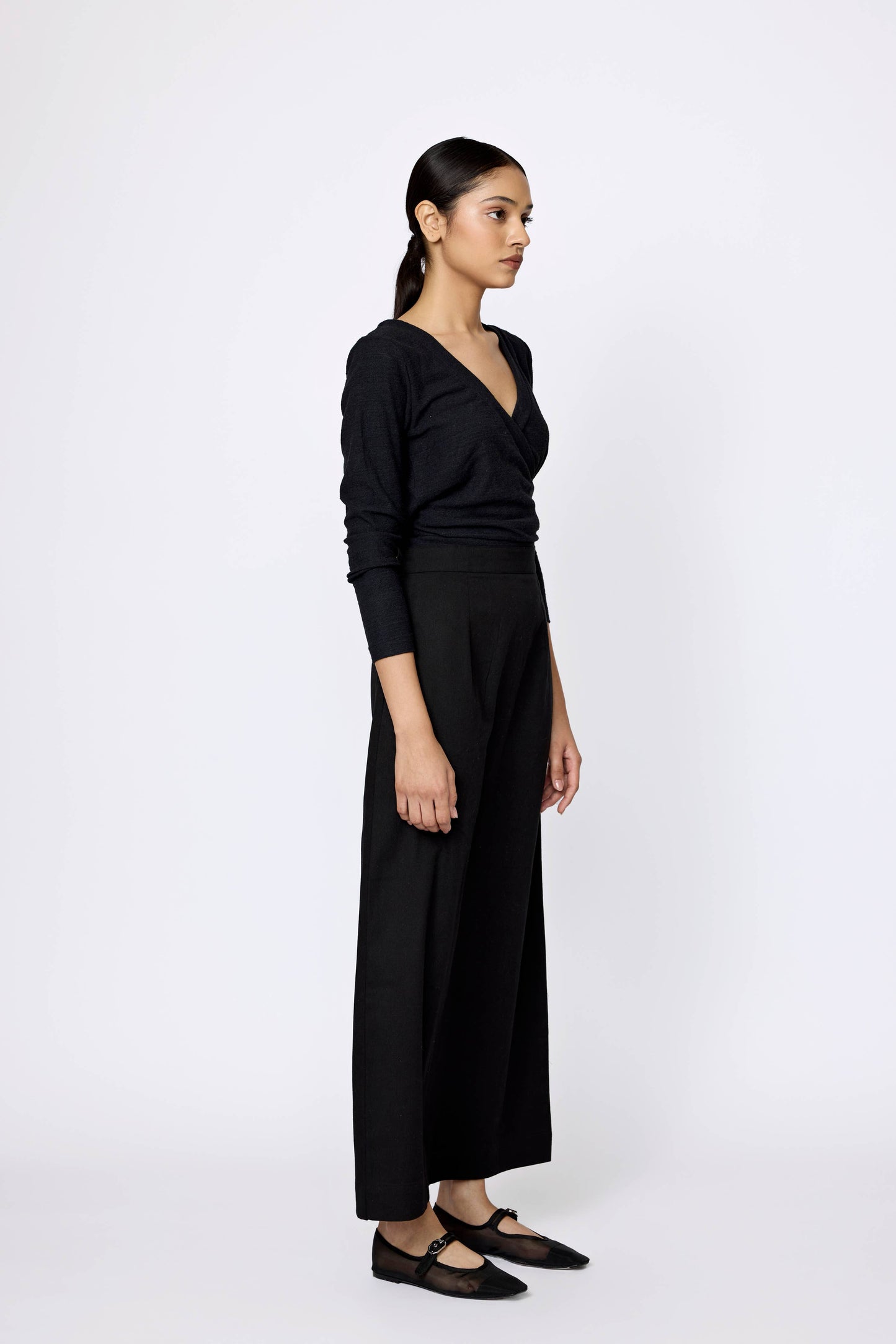 Ballet Wrap Top, black silk noil