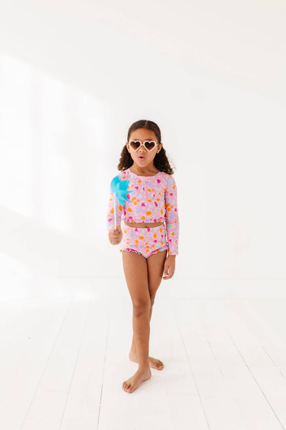 1/4th Zip Rashguard Two-Piece Swimsuit | Pink Leopard