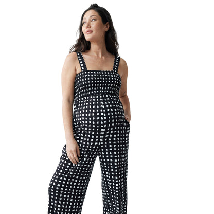 Smocked Bodice Maternity Jumpsuit | Black/White