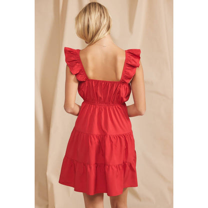 Ruffle Sleeved Tiered Dress | Red or Blue