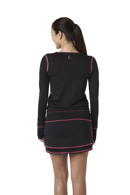 Long-Sleeved Tennis Dress | Black/Neon Pink