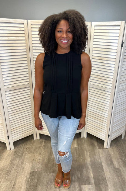 Pleated Peplum Nursing Tank Top | Black