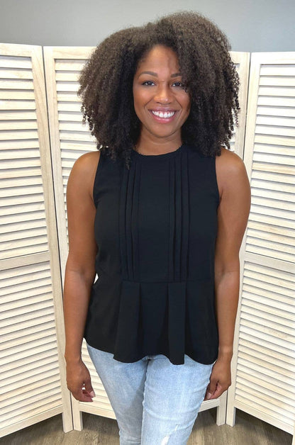 Pleated Peplum Nursing Tank Top | Black