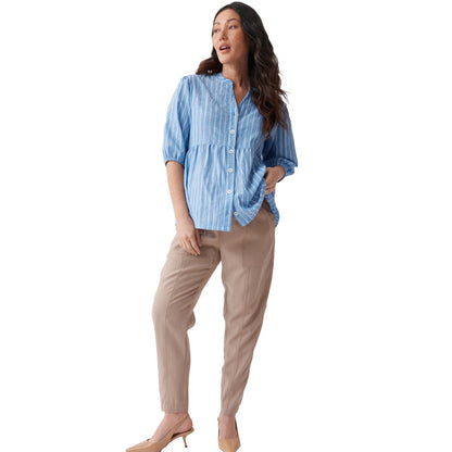 Maternity Peplum Shirt | Blue & White Stripes
