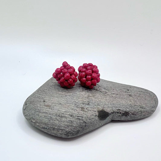 Handmade Raspberry Clay Earring Studs